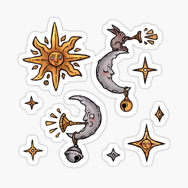 Aperçu de l'œuvre Ainsi va la vie - Motif médiéval du soleil et de la lune | Astrologie illuminée et mystique créée et vendue par keyvei.
