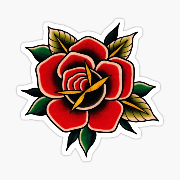 Aperçu de l'œuvre Tatouage de rose traditionnel – Modèle classique à l'ancienne créée et vendue par Scandi-Design.