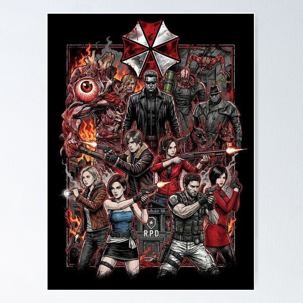 Aperçu de l'œuvre Chris Redfield Ada Wong Resident Evil Nemesis Mr X Méchants Art créée et vendue par Senpaiwaves.