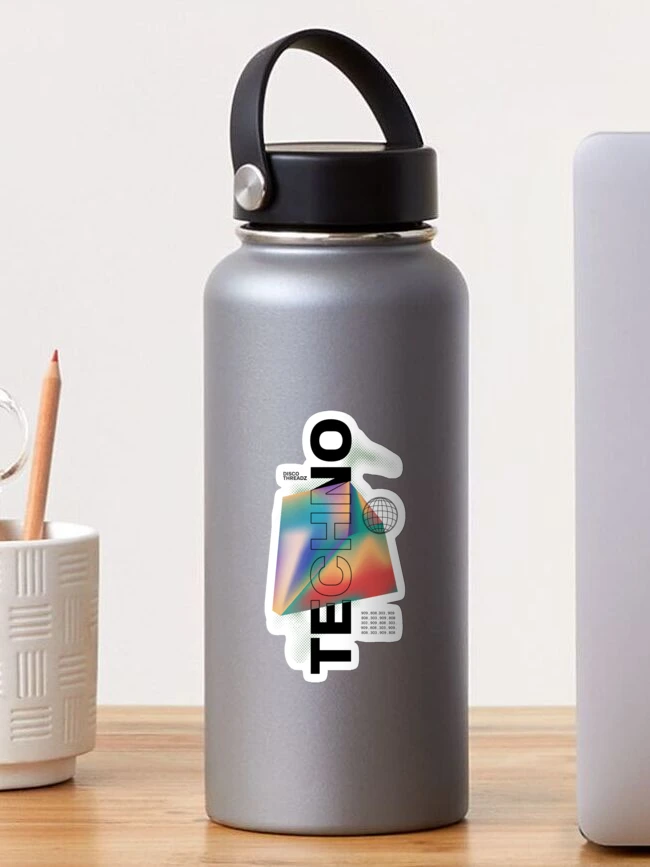Thumbnail 1 von 3, Sticker, TECHNO - Vertikales Textprisma (Schwarz) designt und verkauft von Discothreadz.