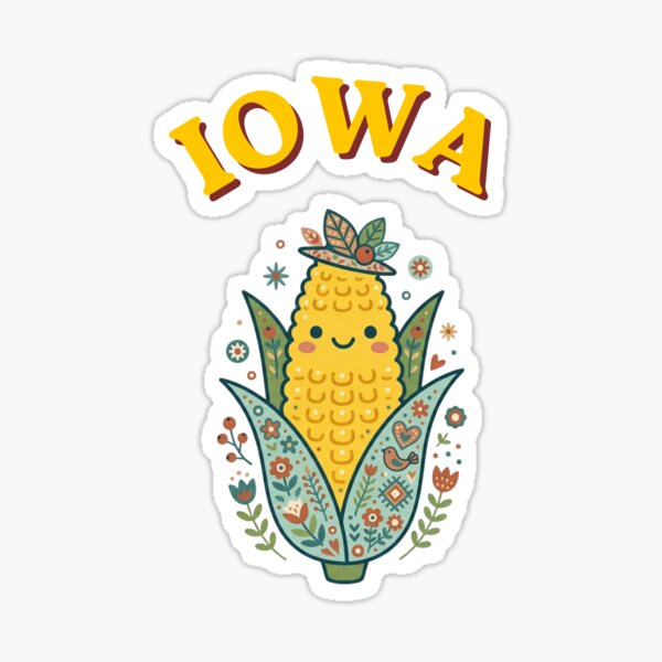 Aperçu de l'œuvre Illustration d'art populaire kawaii rétro en épi de maïs de l'Iowa créée et vendue par PeerMstudio.