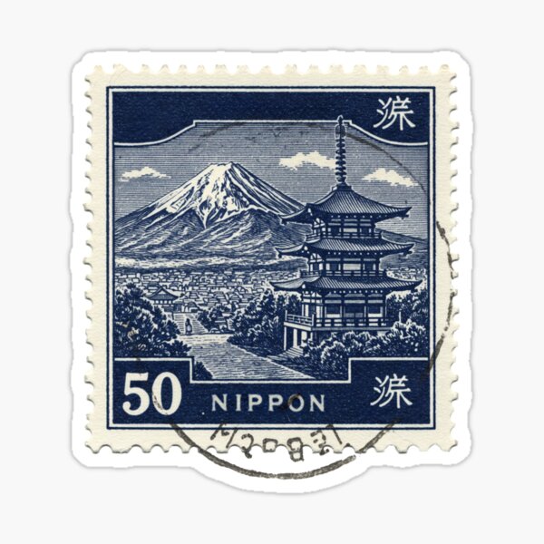 Aperçu de l'œuvre Timbre-poste bleu vintage du Japon créée et vendue par brkvdesign.