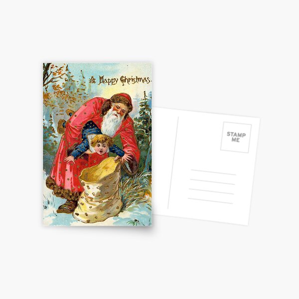Item preview, Saludo navideño de Papá Noel victoriano metiendo a un niño en un saco designed and sold by forgottenbeauty.