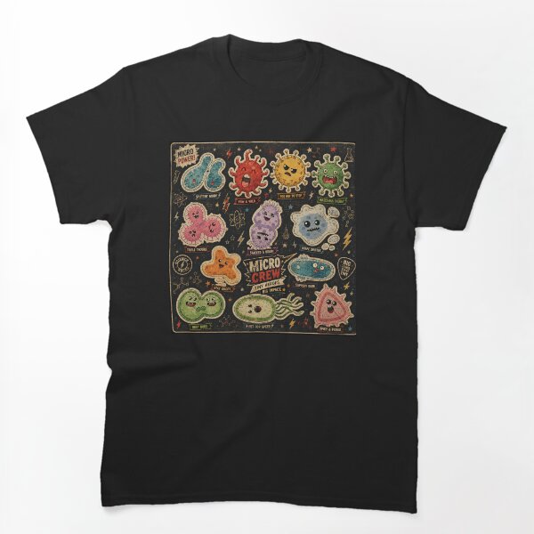 Aperçu de l'œuvre Pack d'autocollants à motif sans couture rétro-science : Microbes mignons, Bactéries, Virus, E. coli, Microbiologie. créée et vendue par labstud.