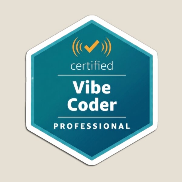 Aperçu de l'œuvre Badge professionnel certifié Vibe Coder créée et vendue par t-maxxer.