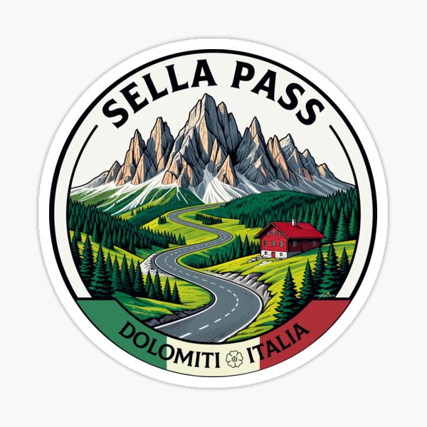 Aperçu de l'œuvre Passo Sella Italia Sella Pass Italie Dolomites Autocollant T-Shirt 03 créée et vendue par OuterShellUK.