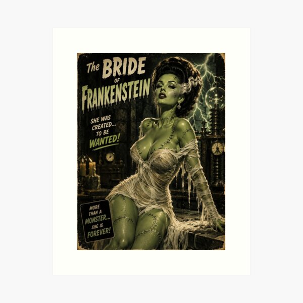 Aperçu de l'œuvre Affiche vintage de la Fiancée de Frankenstein, pin-up, reine de film d'horreur créée et vendue par MissSaylor.