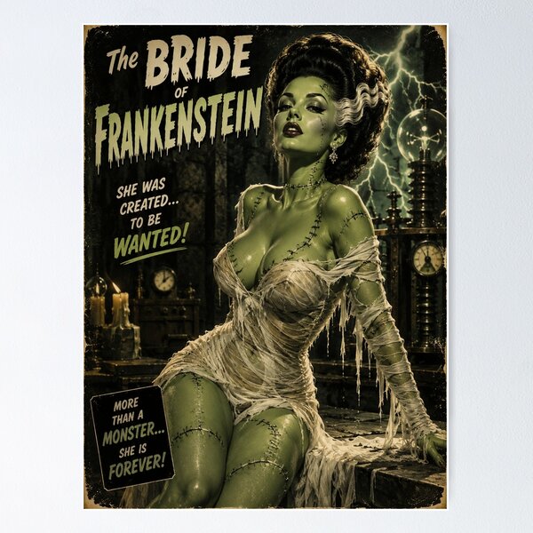 Artikelvorschau, Braut von Frankenstein Pin-up-Vintage-Horrorfilm-Königin-Poster entworfen und verkauft von MissSaylor.