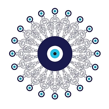 Aperçu de l'œuvre Motif mandala bleu marine et blanc méditerranéen à motif œil maléfique de HotHibiscus
