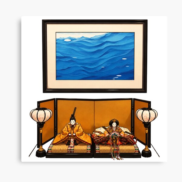 Artikelvorschau, Japanische Hina-Puppen und Aquarellmalerei einer Meereswelle entworfen und verkauft von LaylaArtStudio.