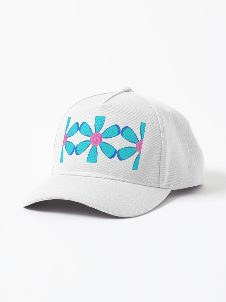Thumbnail 1 of 3, Cap, Turquoise Blue Pink Floral Pattern Seamless Border designed and sold by MigWhimsy.