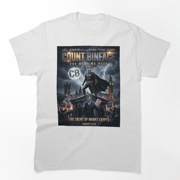 Item preview, Camiseta de la película Count Binface: El héroe que necesitamos, camiseta anti-Farage, camiseta de las elecciones parciales de Clacton, humor político británico, póster de parodia de superhéroes. designed and sold by MindGlowArt.