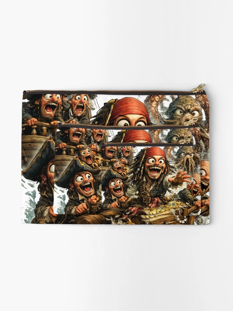 Thumbnail 2 of 4, Zipper Pouch, Cute Cartoon Pirate Crew – Epic Treasure Adventure Sticker designed and sold by AlexLineArt.