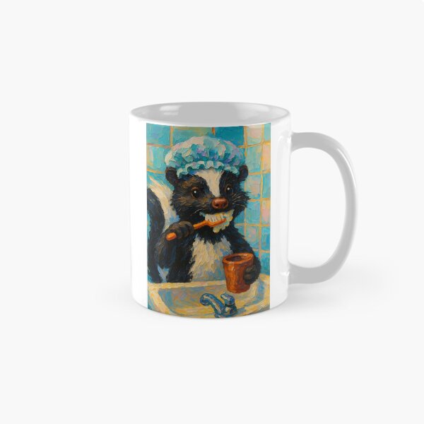 Item preview, Abstract Impasto Painting of Whimsical Skunk Bathroom Scene | Cute Playful Skunk Illustration | Colorful Modern Kids Bathroom Wall Art Print designed and sold by PaintedPixels01.