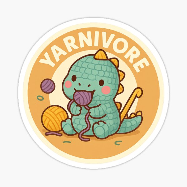 Aperçu de l'œuvre Yarnivore – Autocollant dinosaure au crochet créée et vendue par Lavoretty.