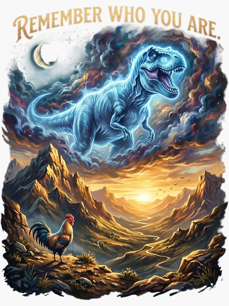 Imagen 3 de 3, Pegatina con la obra Camiseta de la evolución del pollo T-Rex | Camiseta gráfica "Recuerda quién eres" | Regalo científico divertido para amantes de la paleontología, diseñada y vendida por Simo-Designs.
