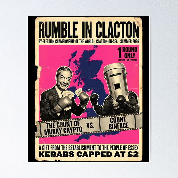 Item preview, Cartel de boxeo de Count Binface Vs Farage Rumble In Clacton Elecciones parciales 2026 Humor político del Reino Unido Sátira anti-Farage Regalo designed and sold by avaletgozzo.