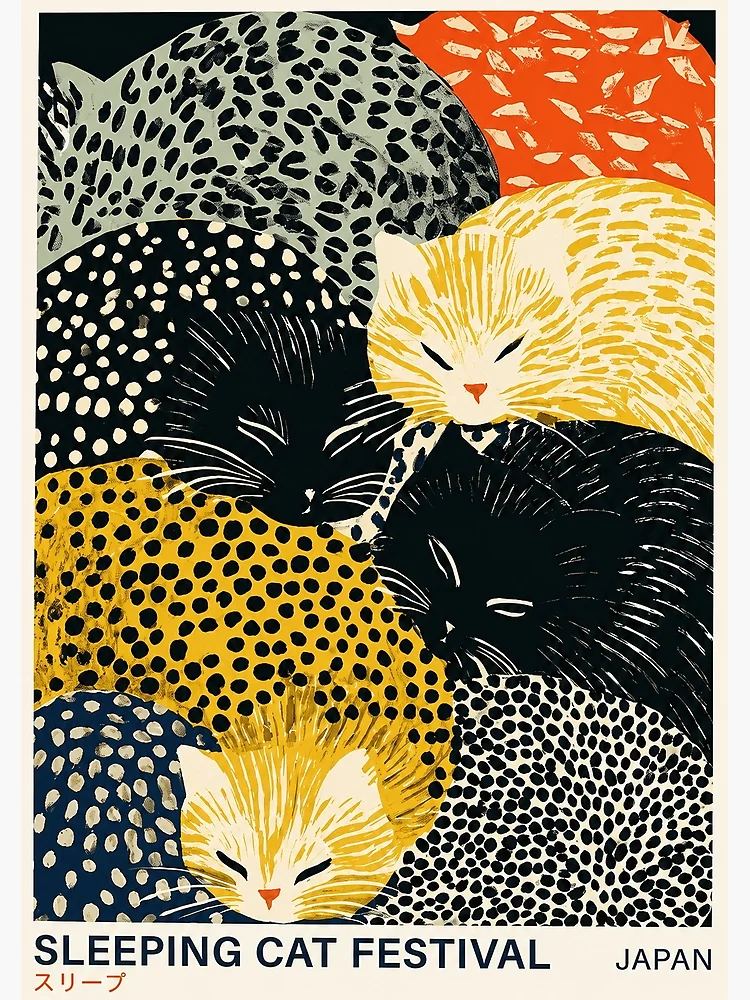 Thumbnail 3 von 3, Poster, Poster zum japanischen Schlafkatzenfestival – Niedlicher Kawaii-Katzen-Kunstdruck, japanische Tierdekoration designt und verkauft von MorningJoco.