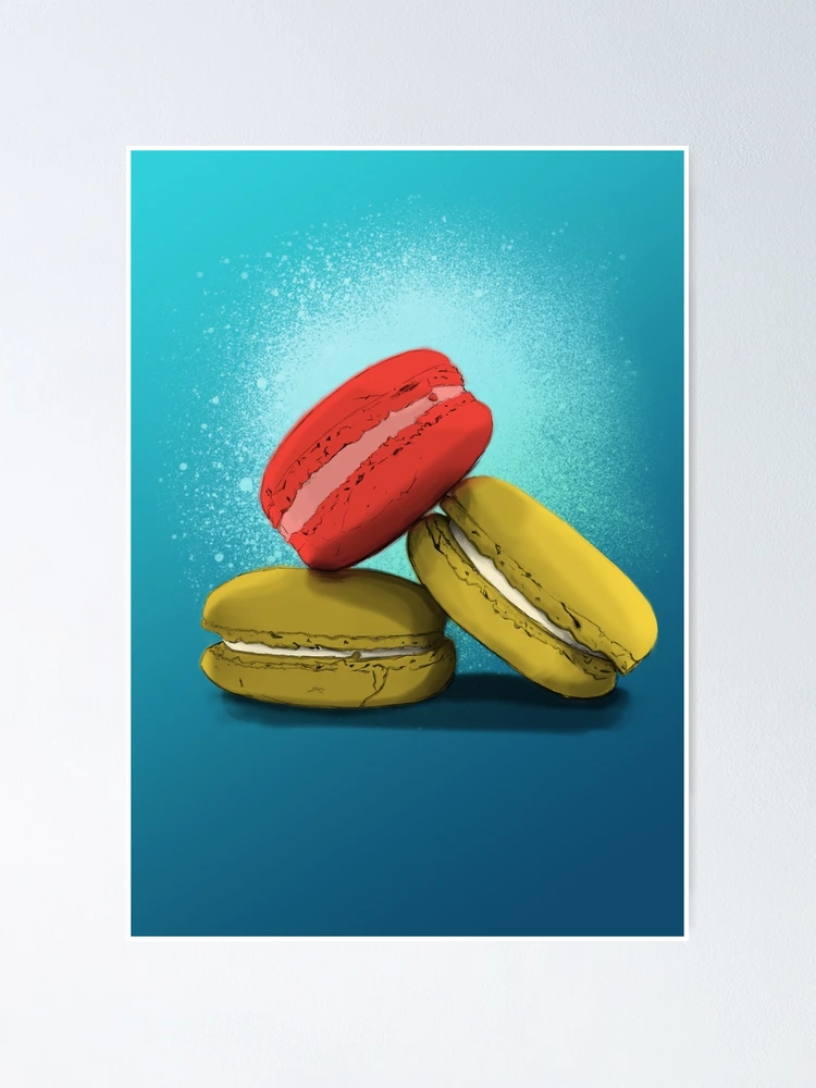 Thumbnail 1 of 3, Poster, Colorful Macarons Digital Illustration - Teal designed and sold by okDani.