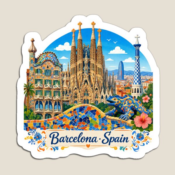 Item preview, Barcelona, España. Recuerdo de viaje. Ilustración colorida. designed and sold by JIGUWORLD.