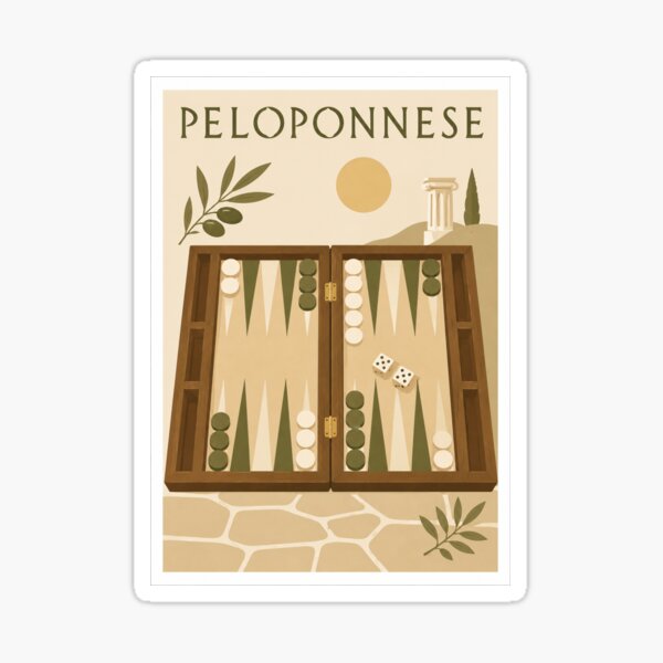 Artikelvorschau, Reiseplakat: Backgammon-Brett auf dem Peloponnes entworfen und verkauft von Beyond Destinations.