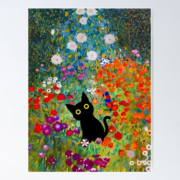 Artikelvorschau, Kunstdruck „Schwarze Katze“ von Klimt im Garten entworfen und verkauft von PurrfectHome.