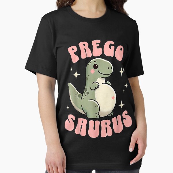 Aperçu de l'œuvre T-shirts humoristiques pour futures mamans enceintes, avec un dinosaure Pregosaurus mignon et rétro pour annoncer une grossesse. créée et vendue par GreggRoss.