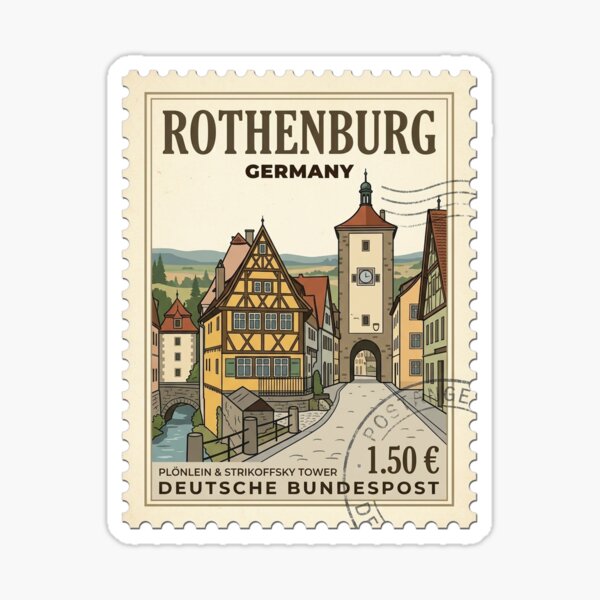 Aperçu de l'œuvre Timbre de voyage vintage Rothenburg Allemagne Plönlein créée et vendue par k3rstman1.