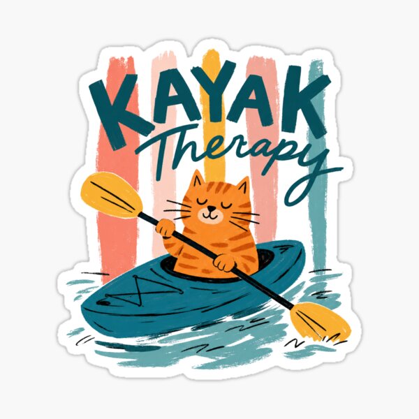 Aperçu de l'œuvre Chat de thérapie en kayak | Chat rétro mignon faisant du kayak pour des aventures en plein air créée et vendue par GroveLaneCreative.