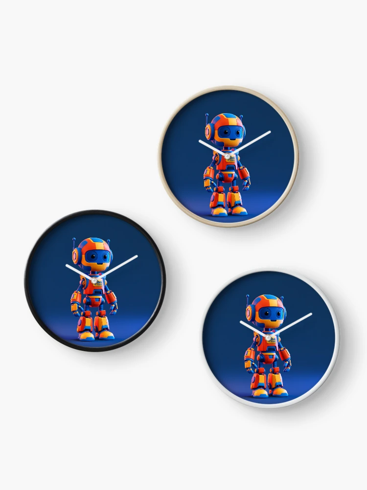 Thumbnail 3 of 4, Clock, Cute Retro Robot – Colorful 3D Futuristic Robot Character designed and sold by FrostyForge.