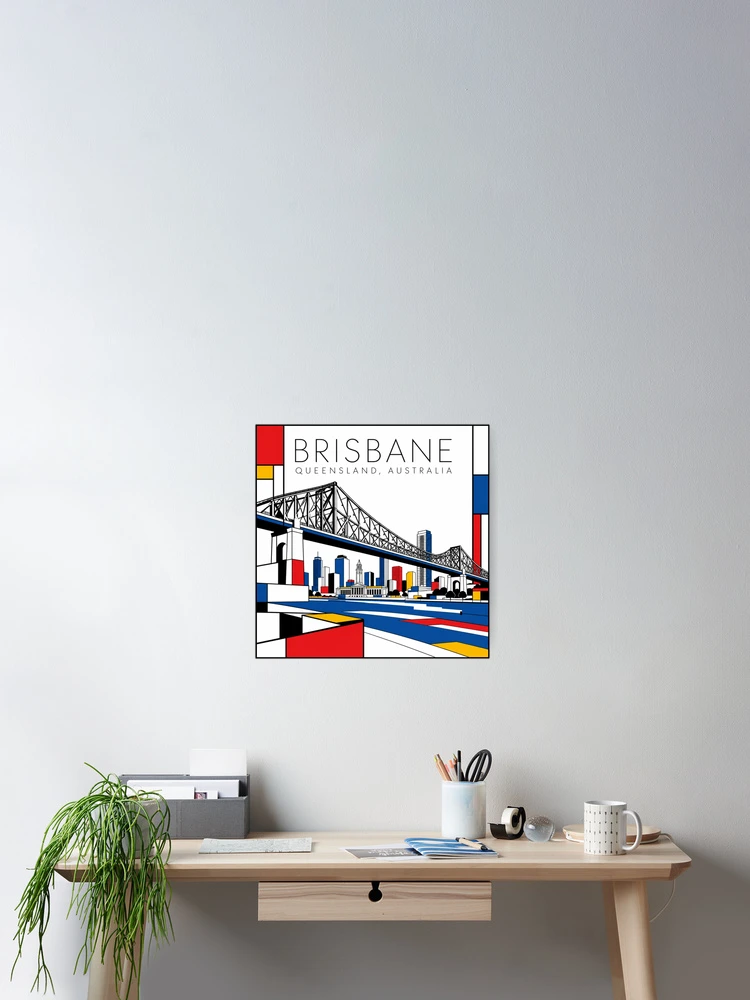Thumbnail 2 of 3, Poster, Brisbane Mondrian style poster 3D designed and sold by CMYKStudio.