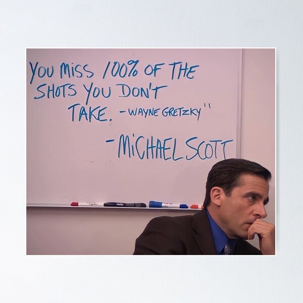 Aperçu de l'œuvre Michael Scott : « On rate 100 % des tirs qu'on ne tente pas » | Humour de bureau créée et vendue par Ferne Reacts.
