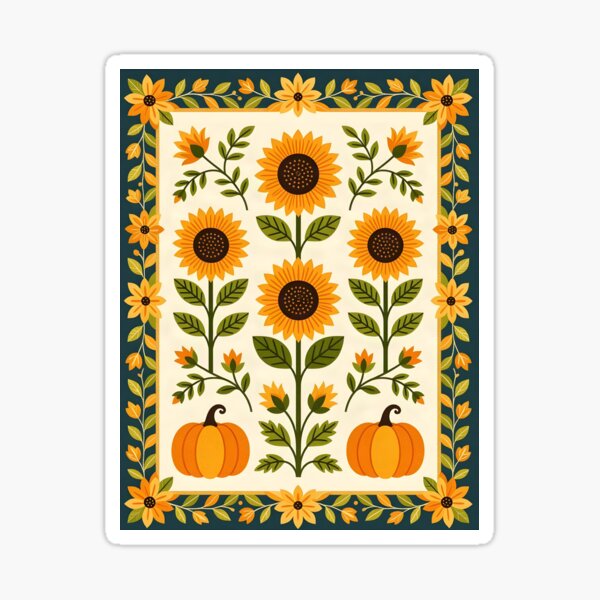 Item preview, Diseño de patchwork floral con girasoles y calabazas otoñales. designed and sold by Ponted.