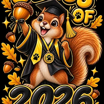 Imagen de la obra Camiseta divertida de graduación con ardilla para la promoción de 2026 de cozydrops