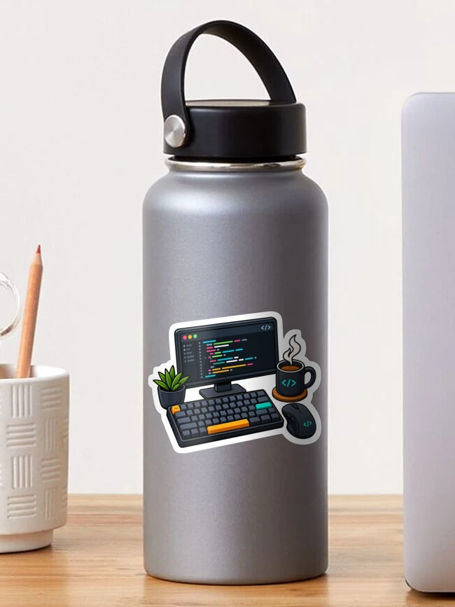 Thumbnail 1 of 3, Sticker, Minimalist Programmer Desk Setup Tech Sticker designed and sold by MARQUES DESIGN ART .