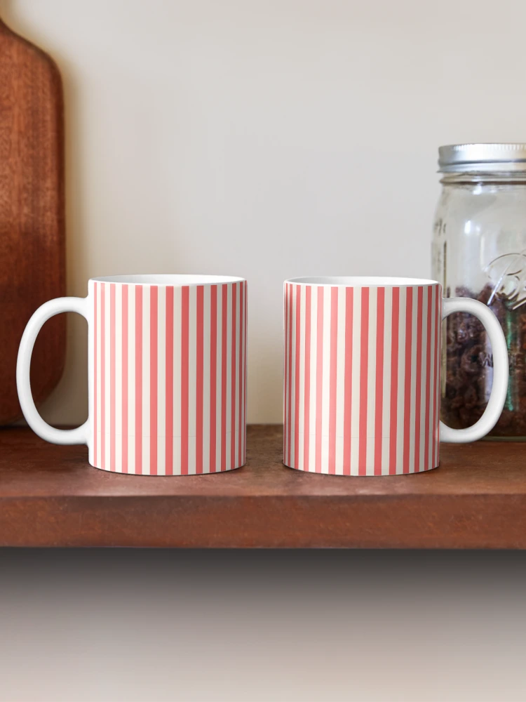 Thumbnail 2 of 6, Coffee Mug, Coral Red Stripes designed and sold by VolcanoMist.