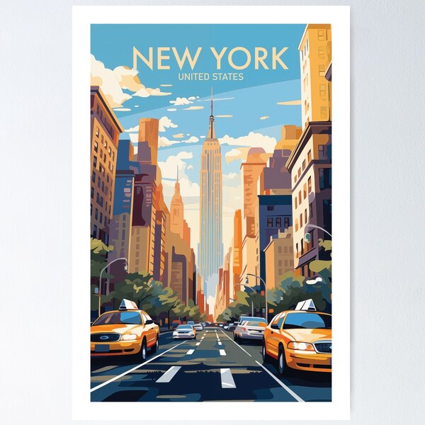Item preview, Horizonte de la ciudad de Nueva York al atardecer - Arte de viajes designed and sold by MarkedArtPrints.