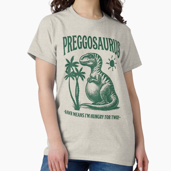 Aperçu de l'œuvre Preggosaurus Rawr signifie « J'ai faim pour deux » - Illustration amusante de dinosaure enceinte créée et vendue par BlitCrankMath.