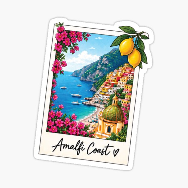 Aperçu de l'œuvre Carte postale autocollante de voyage Côte amalfitaine, Italie créée et vendue par Tulip Creators .