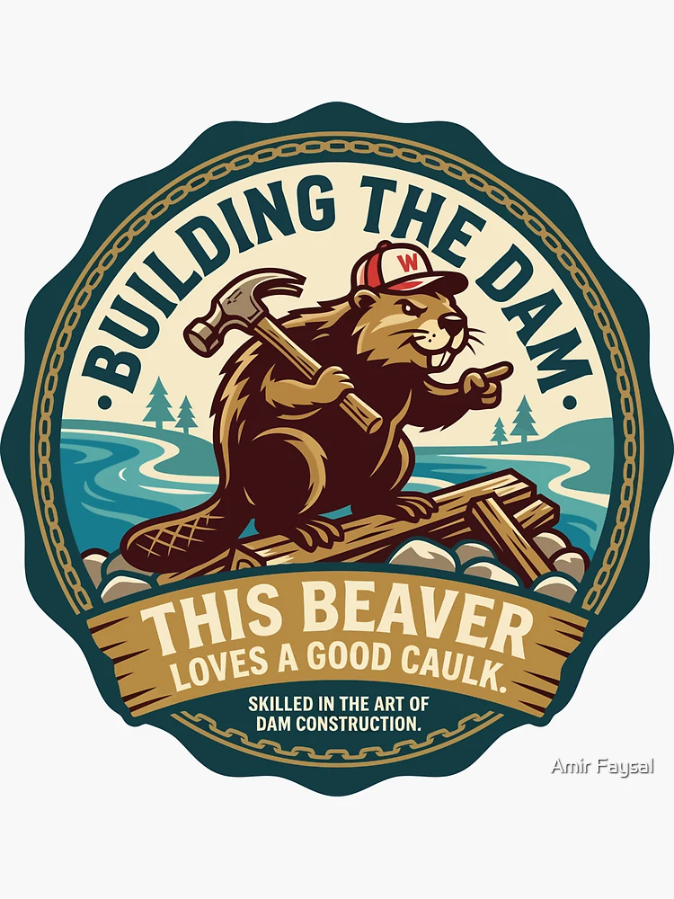 Thumbnail 3 of 3, Sticker, Building The Dam Beaver Loves Good Caulk designed and sold by Amir Faysal.