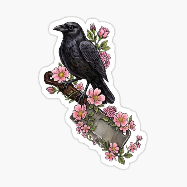 Aperçu de l'œuvre Un boucher et un oiseau noir inspirés par le cottagecore et la romance sombre des oiseaux créée et vendue par inkdrinkingdove.