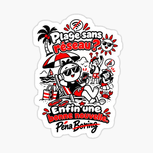 Aperçu de l'œuvre Plage sans réseau ? Enfin une bonne nouvelle – T-shirt humour déconnexion créée et vendue par J-Impression.