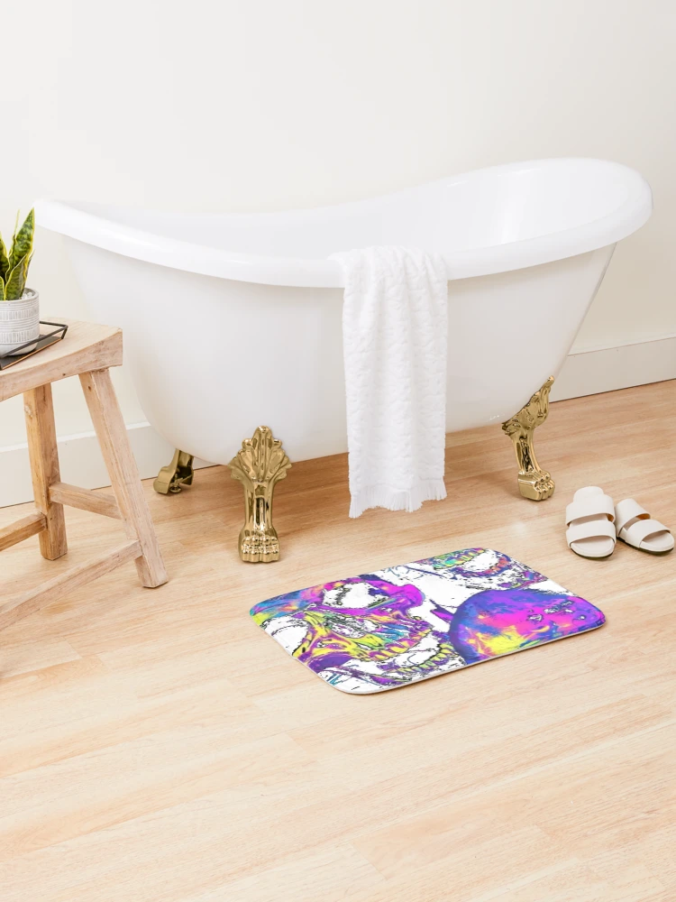 Thumbnail 2 of 6, Bath Mat, Neon skulls designed and sold by Pixelplanetdesigns.