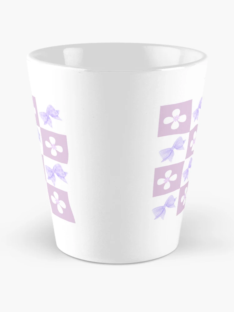 Thumbnail 2 of 4, Coffee Mug, Purple checkered Pattern with Bows and Flowers designed and sold by shazdesign24.