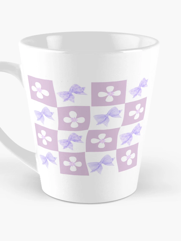 Thumbnail 3 of 4, Coffee Mug, Purple checkered Pattern with Bows and Flowers designed and sold by shazdesign24.