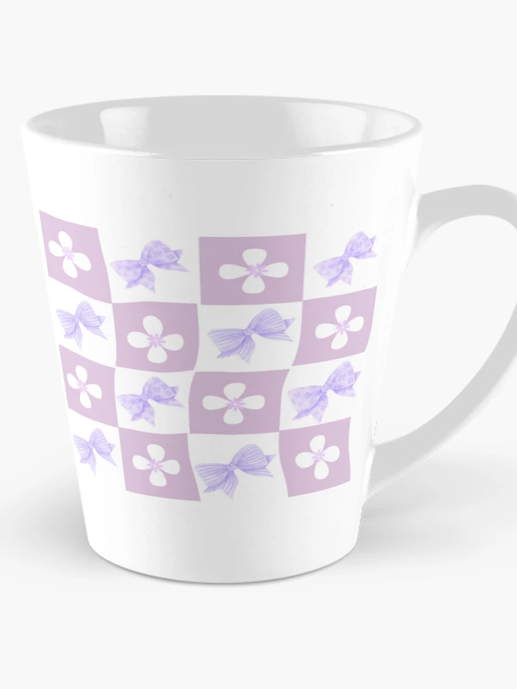 Thumbnail 1 of 4, Coffee Mug, Purple checkered Pattern with Bows and Flowers designed and sold by shazdesign24.