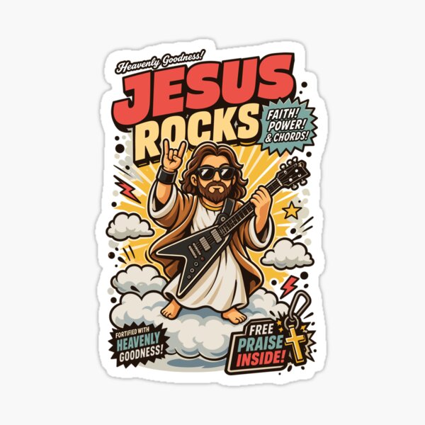 Aperçu de l'œuvre Jésus Rocks - Foi, puissance et accords - Humour chrétien créée et vendue par TangoCharlieNZ.