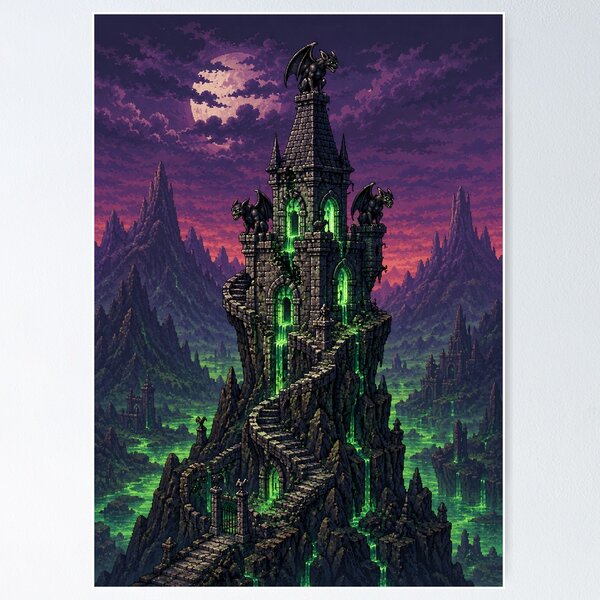 Aperçu de l'œuvre Pixel art de dark fantasy : La tour de l'alchimiste maudite créée et vendue par bapupa.