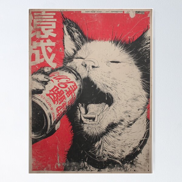 Item preview, Gato punk japonés vintage bebiendo refresco designed and sold by obstinator.