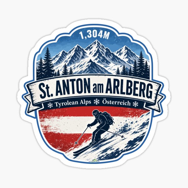 Item preview, Camiseta con pegatina de esquí de St Anton am Arlberg, St. Anton Austria Tirol 03 designed and sold by OuterShellUK.